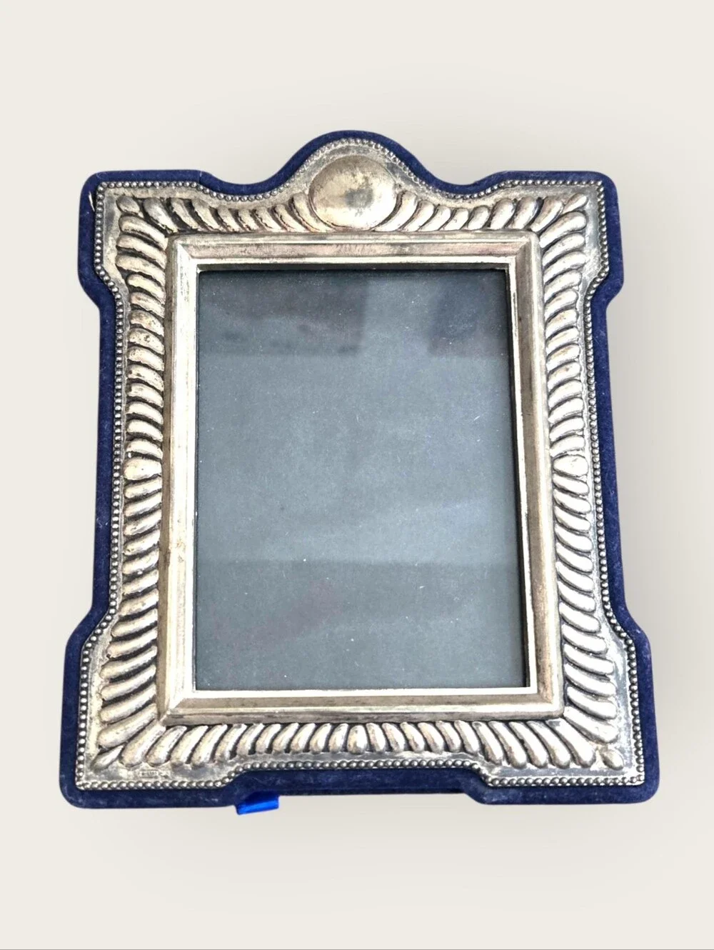 Vintage Victorian Style Silver Plated Photo Frame TS Ltd Fluted Blue Velvet Back